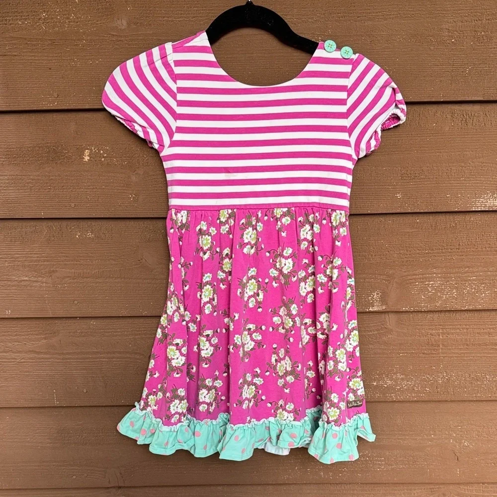 Matilda Jane Pink Striped Floral Dress size 8